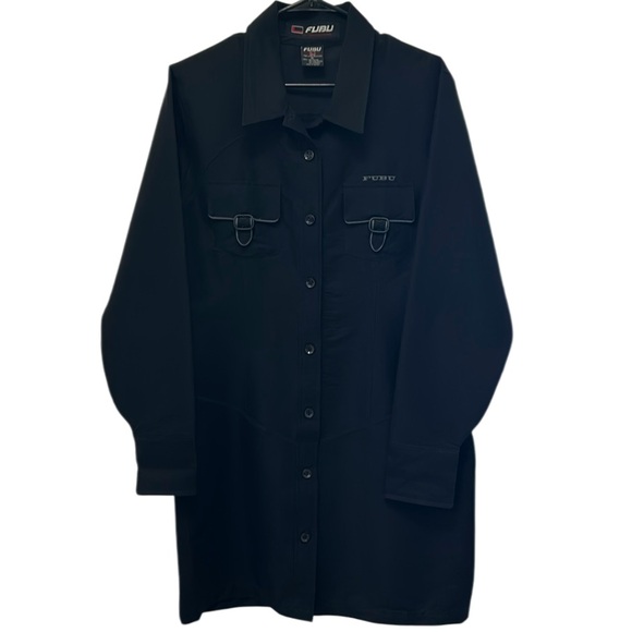 FUBU The Collection Womens Black Satiny Button Up Shacket Trench Jacket Sz XL - Picture 1 of 16